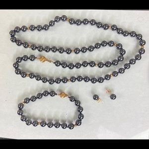 Vintage O.C Tanner 14k gold Black Onyx Bracelet - Necklace - Earrings Set